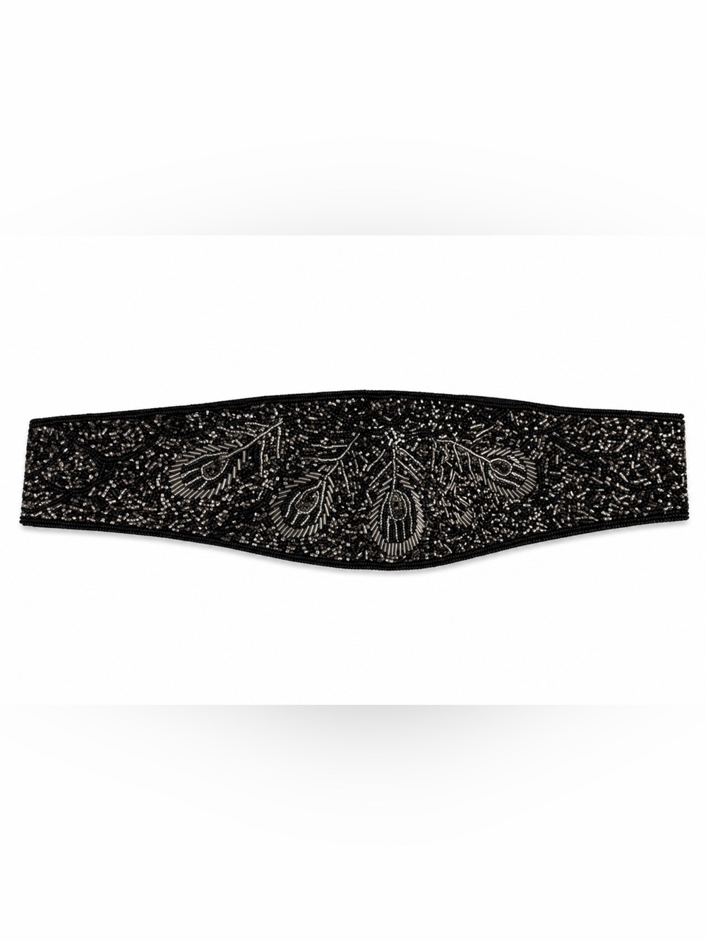 Black Beaded Peacock Motif Waist Belt